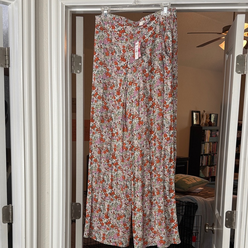 NWT Roxy Midnight New Avenue Floral Wide-Leg Pants Size L